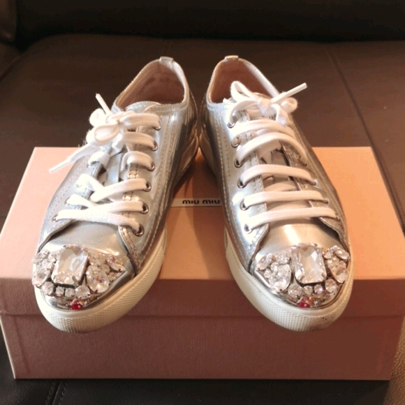 Authentic Miu Miu Crystal Embellished Sneakers - Picture 1 of 9